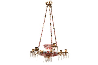 Lot 201 - A BOHEMIAN GLASS SIX BRANCH CHANDELIER, 19TH CENTURY