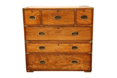 Lot 59 - A 19TH CENTURY CAMPHORWOOD BRASS BOUND MILITARY CAMPAIGN CHEST