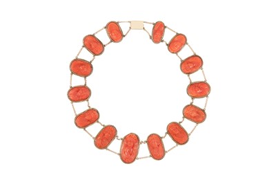 Lot 197 - λ A 19th century coral cameo necklace