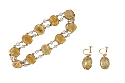 Lot 25 - A late Victorian citrine and pearl bracelet