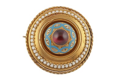 Lot 6 - A 19th century garnet, enamel and diamond brooch