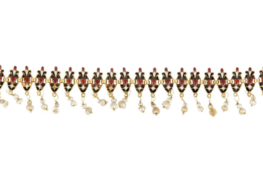 Lot 43 - A 19th century enamel and pearl choker necklace