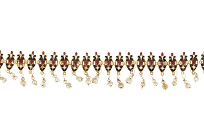 Lot 43 - A 19th century enamel and pearl choker necklace