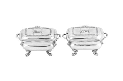 Lot 566 - A pair of George III Scottish sterling silver sauce tureens, Edinburgh 1803 by James McKay