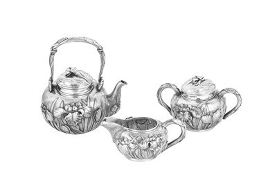 Lot 243 - A late 19th / early 20th century Japanese silver three-piece tea service, Yokohama circa 1900