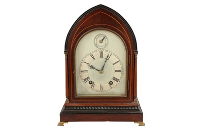 Lot 149 - A LATE 19TH CENTURY GERMAN MAHOGANY LANCET CASED TWO TRAIN MANTEL CLOCK