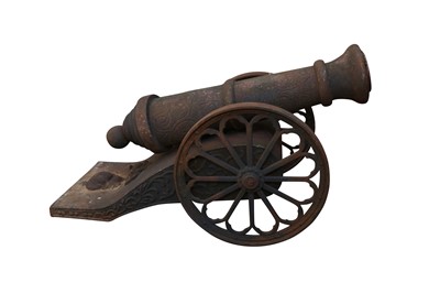 Lot 252 - A CAST IRON GARDEN ORNAMENT IN THE FORM OF A CANNON, LATE 20TH CENTURY