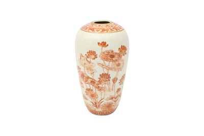 Lot 691 - A CHINESE IRON-RED ENAMELLED 'LOTUS' JAR.