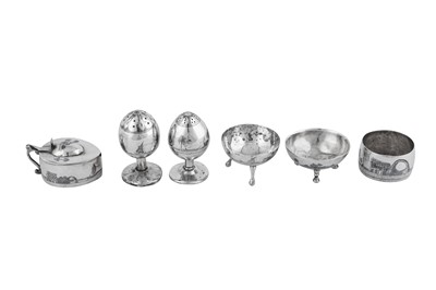 Lot 260 - A mixed group of early 20th century Iraqi silver and niello cruet items, Omara circa 1930