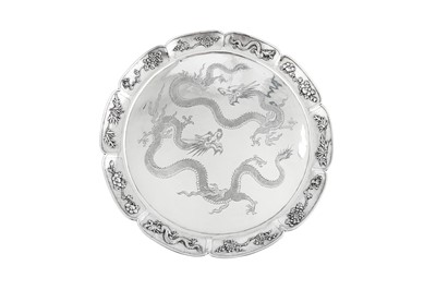 Lot 233 - A large early 20th century Chinese Export silver tray, Canton circa 1910 retailed by Luen Hing of Shanghai