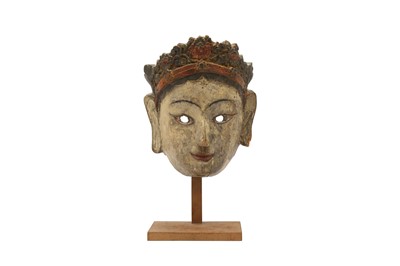 Lot 824 - A LARGE POLYCHROMED MASK OF A BODHISATTVA.