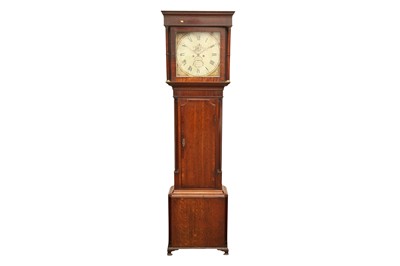 Lot 304 - W. COFTEN - KIRKHAM. 19TH CENTURY MAHOGANY LONG CASED CLOCK, WITH PAINTED DIAL. c1760