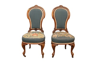 Lot 146 - A PAIR OF VICTORIAN WALNUT NURSING CHAIRS, CIRCA 1870