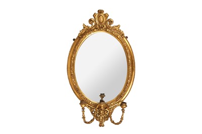 Lot 176 - AN OVAL GILT GIRANDOLE MIRROR, 19TH CENTURY