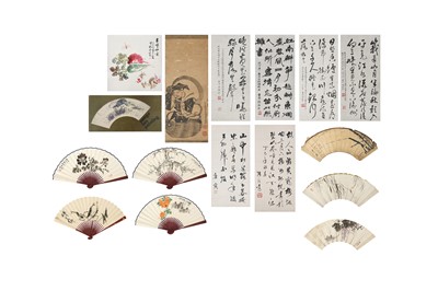 Lot 815 - A GROUP OF CHINESE FANS AND SCROLL PAINTINGS.