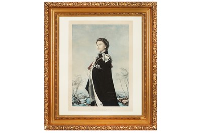 Lot 69 - COLOUR LITHOGRAPH AFTER PIETRO ANNIGONI PORTRAIT OF QUEEN ELIZABETH II