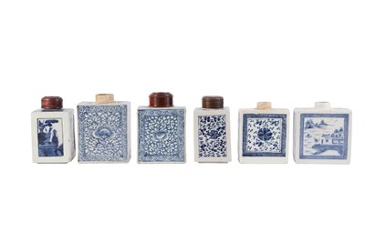 Lot 458 - A COLLECTION OF SIX VARIOUS CHINESE BLUE AND WHITE PORCELAIN TEA CADDIES, 20TH CENTURY