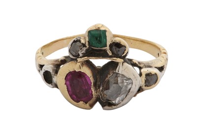 Lot 10 - A ruby and diamond crowned double heart ring, circa 1780