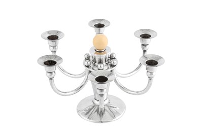 Lot 300 - An early 20th century German sterling silver six-light candelabra, dated 1930 by Bremer Werkstätten für Kunstgewerbliche Silberarbeiten