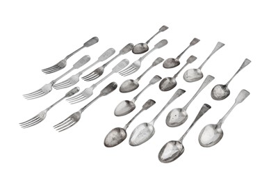 Lot 381 - A mixed group of George III to Victorian sterling silver flatware