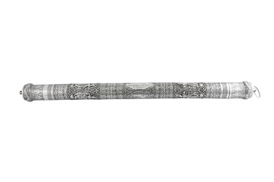 Lot 171 - A very large early 20th century Burmese silver scroll holder, probably Rangoon circa 1920