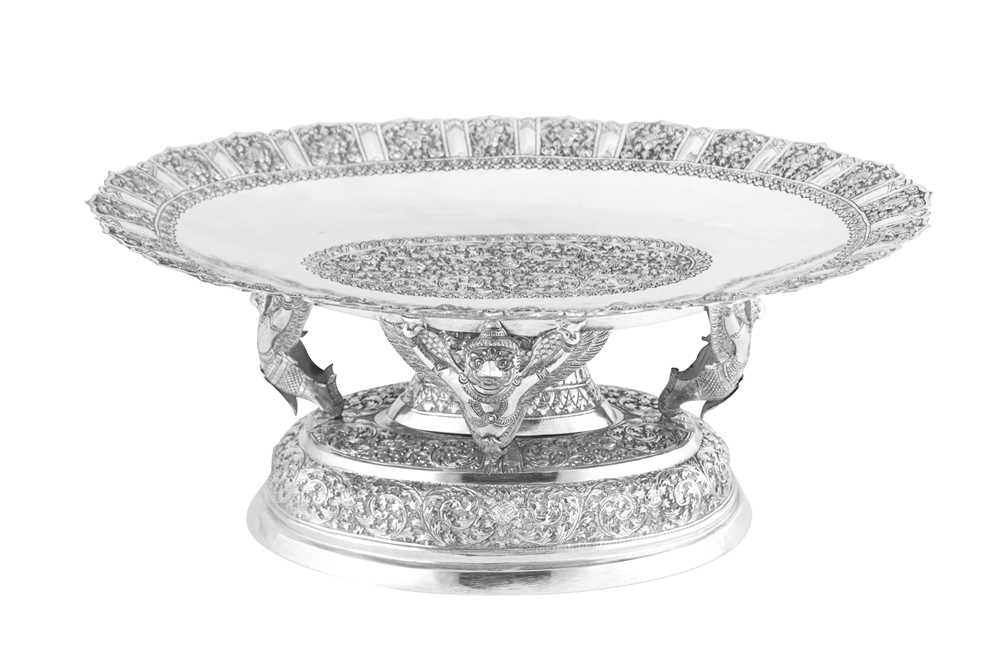 Lot 182 - A mid-20th century Cambodian unmarked silver dish on stand (Tok or Joeṅ Srāb), circa 1960