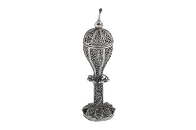 Lot 333 - Judaica – A mid-19th century Latvian 84 zolotnik silver spice tower (besamin), Riga 1858, no makers mark