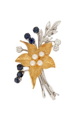 Lot 91 - A pearl, sapphire and diamond brooch