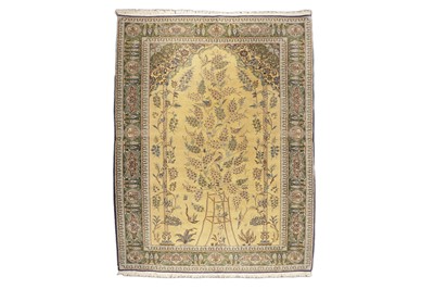 Lot 113 - A FINE PART SILK QUM PRAYER RUG , CENTRAL PERSIA