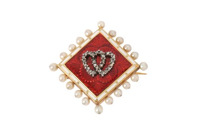 Lot 29 - An enamel, pearl and diamond brooch