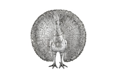 Lot 66 - An early 20th century German 800 standard silver peacock, Hanau circa 1910 by Karl Söhnlein & Söhne (active 1888-1956)