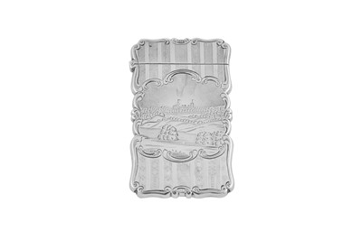 Lot 37 - A Victorian sterling silver ‘castle top’ card case, Birmingham 1849 by Nathaniel Mills