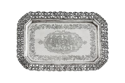 Lot 284 - An early 20th century Persian (Iranian) unmarked silver tray, Shiraz circa 1920