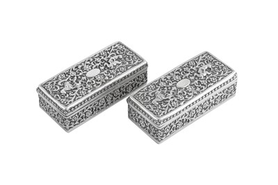 Lot 139 - A pair of late 19th century Anglo – Indian silver boxes, Cutch, Bhuj circa 1880 by Oomersi Mawji (active 1860-90)