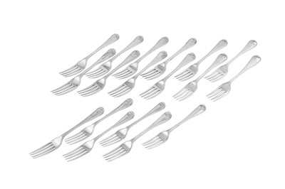 Lot 387 - A set of Victorian sterling silver table forks and dessert forks, London 1846 by George Adams of Chawner and Co