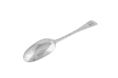 Lot 409 - A George II sterling silver tablespoon, London 1741, makers mark obscured possibly for Thomas Jackson I (reg. 26th June 1739)