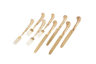 Lot 378 - A George III sterling silver gilt eight piece dessert set, the forks London 1801 by Digby Scott and Benjamin Smith I