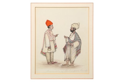Lot 518 - A COMPANY SCHOOL PAINTING OF TWO SINDHI SARDARS IN CONVERSATION