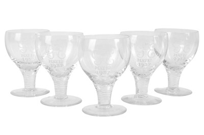 Lot 54 - A SET OF FIVE GEORGE VI COMMEMORATIVE CORONATION GOBLETS
