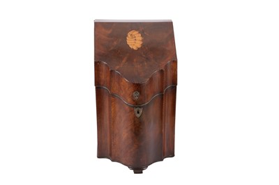 Lot 49 - A GEORGE III MAHOGANY AND HERRINGBONE BANDED KNIFE BOX, LATE 18TH CENTURY