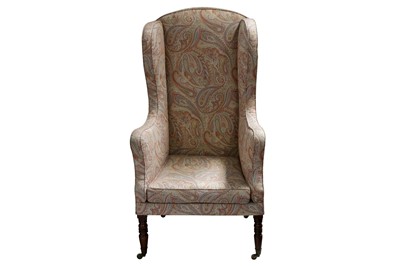 Lot 153 - A REGENCY MAHOGANY WING BACK ARMCHAIR