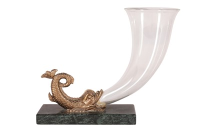 Lot 197 - A VICTORIAN GLASS AND BRASS CORNUCOPIA VASE, 19TH CENTURY