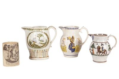 Lot 202 - A 19TH CENTURY PRATTWARE ADMIRAL NELSON AND CAPTAIN BERRY JUG