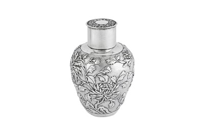 Lot 227 - A late 19th / early 20th century Chinese Export unmarked silver tea caddy, probably Shanghai circa 1900