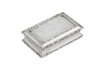 Lot 14 - Manchester Unity Independent Order of Odd Fellows - A William IV sterling silver snuff box, Birmingham 1835 by John Tongue