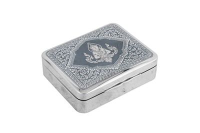 Lot 186 - A late 20th century Thai silver and niello cigarette box, Bangkok circa 1975 by Thai Nakom (est. 1932)