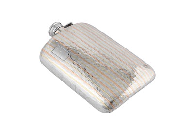 Lot 49 - A large early 20th century American gold overlay silver spirit or hip flask, Elgin, Illinois circa 1920 by Elgin American Manufacturing Company