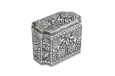 Lot 100 - An early 20th century Anglo – Indian unmarked silver tea caddy, Kashmir circa 1900