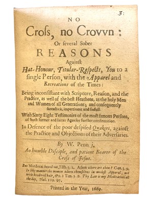 Lot 48 - Quaker sammelband [Penn (William) No Cross, No Crown.....1669]
