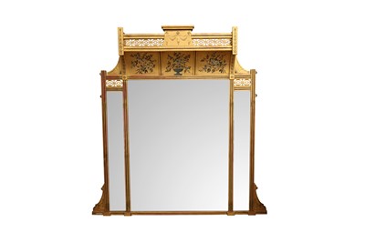 Lot 111 - AN UNUSUAL AESTHETIC MOVEMENT OVERMANTEL MIRROR